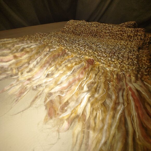 Handwoven Scarf Throw Pastel Textured Fringe  60 by 54 Tan Grey Mauve Multicolor - Picture 11 of 13